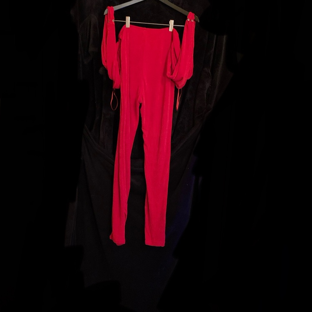 Red Women's Jumpsuit with Puff Sleeves